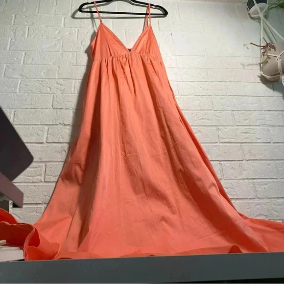 Maxi Dress Size Large Salmon-ish Color Long Summer Spaghetti Strap Empire Waist - Picture 1 of 8